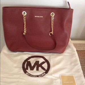 Michael Kors Dark Red Jet Set Chain Detail Tote